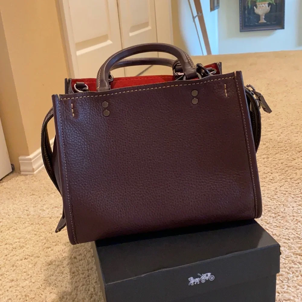 Coach Burgundy Leather Satchel with Red Interior - Picture 4 of 8